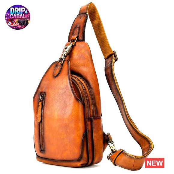Genuine Leather Crossbody Sling Bag Adjustable Strap Vintage Daypack Backpack